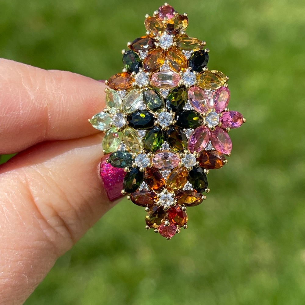 Multi colored tourmaline floral ring